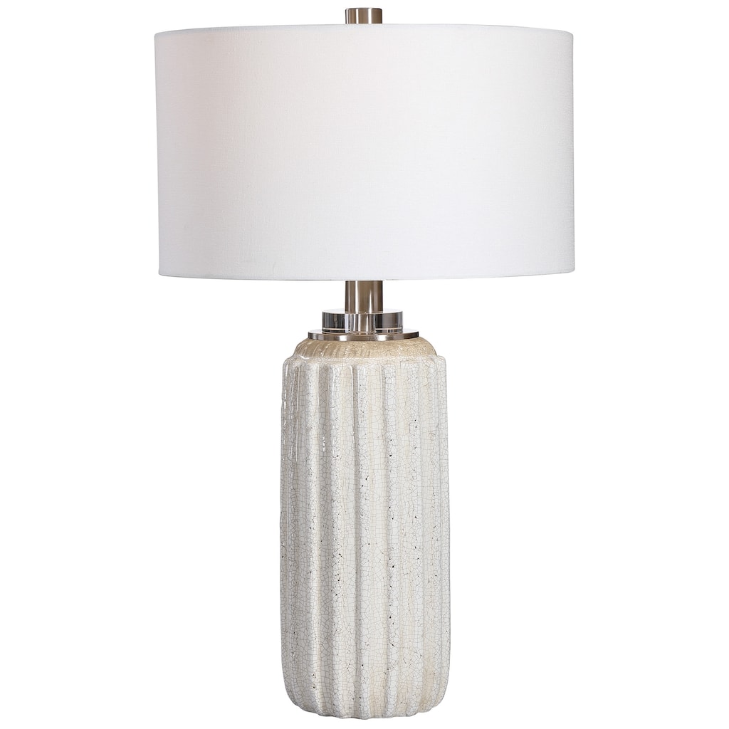 Crackle Glaze Ribbed Table Lamp with Drum Shade - 29" - Cream and Beige