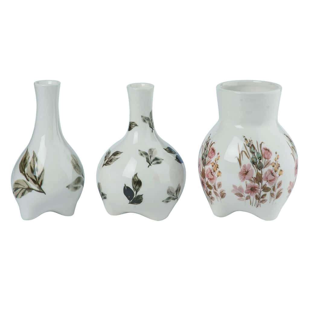 Transpac Large Dol Cottage Floral Footed Vase Set of 3 Spring Home Decorations