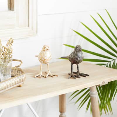 Gold Metal Bird Sculpture Set of 2 - 5 x 7 x 6
