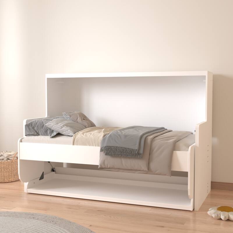 GDF Studio - Zigg Modern Murphy Bed with Built-In Desk, Space-Saving Foldable Wall Bed for Small Rooms