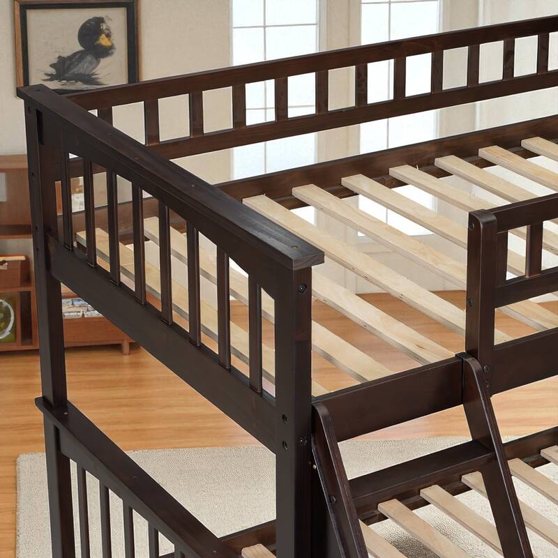 Twin over Full Bunk Bed with Drawers, Convertible to 2 Beds, Pine/MDF, Staircase & Guardrails, 79.7 x 57.5 x 61.2 in