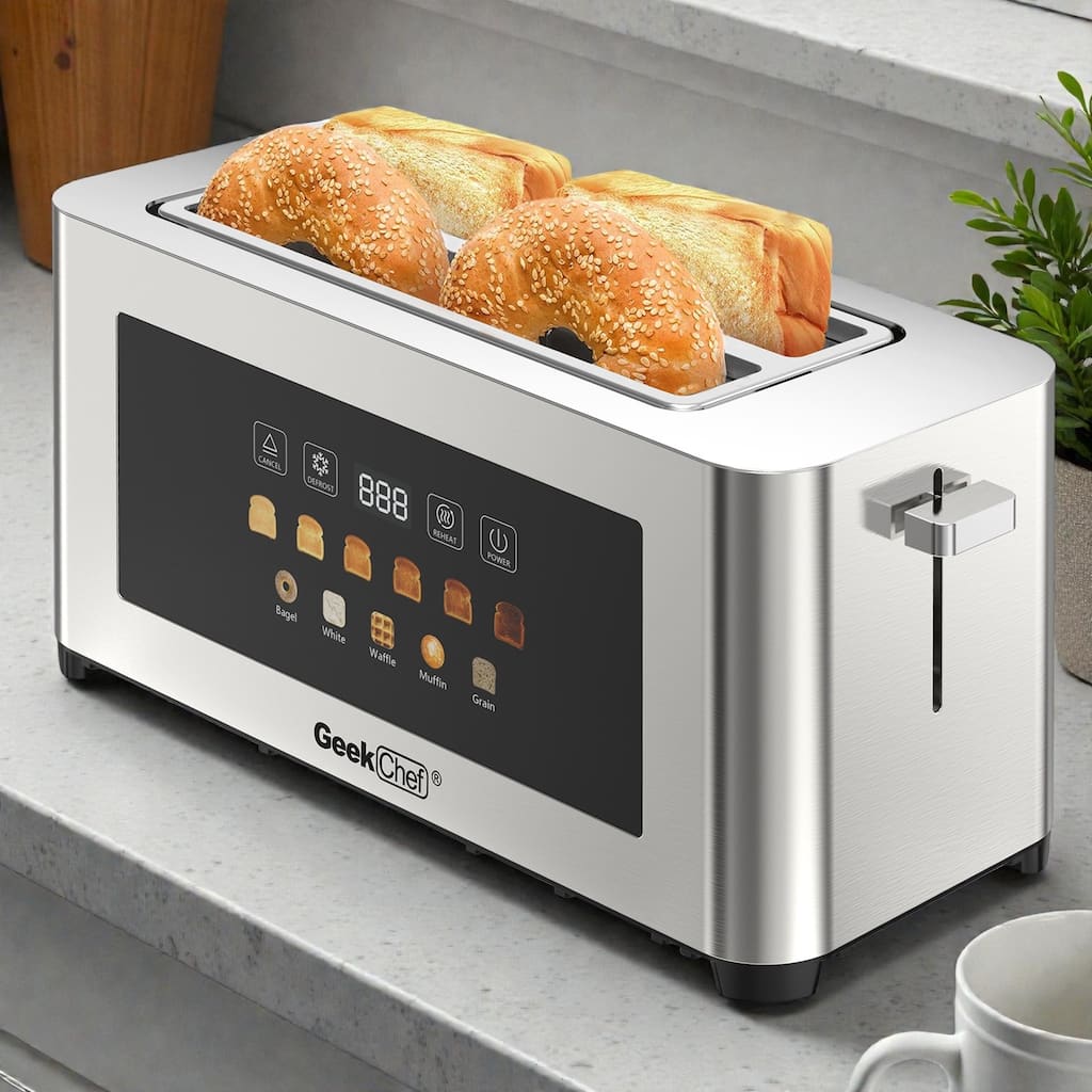 4 Slice Toaster with Extra Wide Slots, Stainless Steel Touch Screen Toaster with LED Display, Auto Shut Off