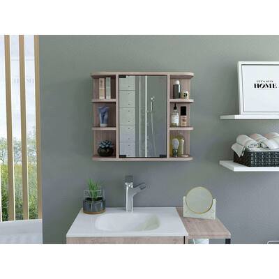 Medicine Cabinet with Mirror and 6 External Shelves, 3 Internal Shelves, White, 23.6-Inch Wide x 20-Inch High