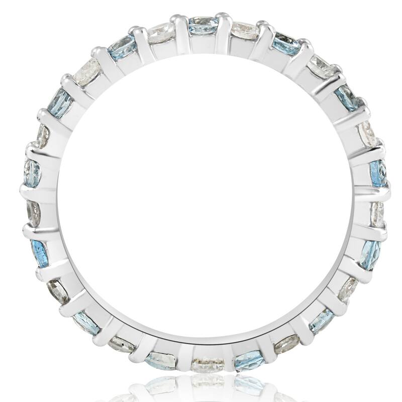 1ct Diamond & Aquamarine Eternity Ring Common Prong White Gold Stackable