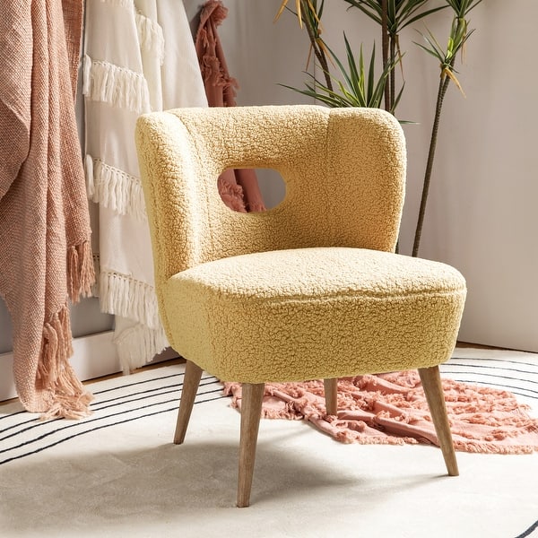 slide 2 of 7, Dulcinea Ullna Lambskin Sherpa Upholstery Accent Chair by HULALA HOME Mustard
