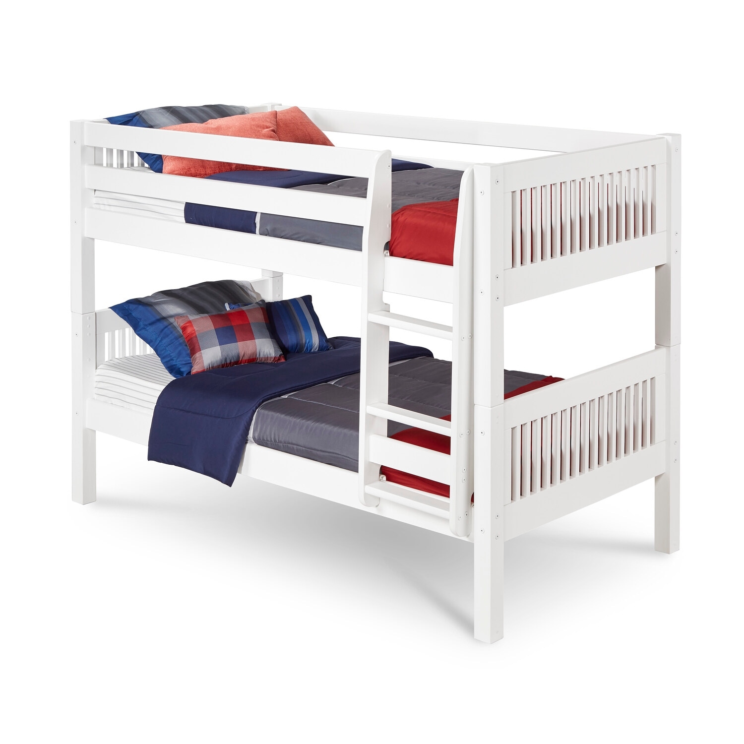Twin Bunk Beds Solid Wood Frame | Kids Bedroom Furniture with Guardrails | Space Saving Design
