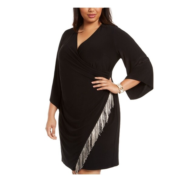 faux wrap dress 3 4 sleeve