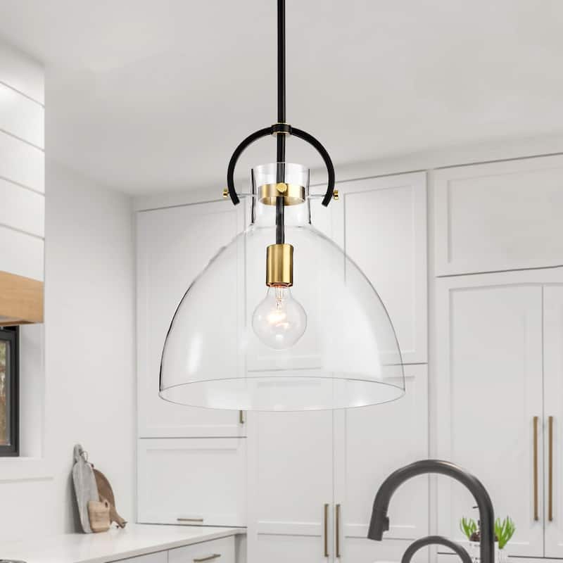 Oil Rubbed Bronze and Antique Gold 1-Light Clear Bowl Glass Pendant