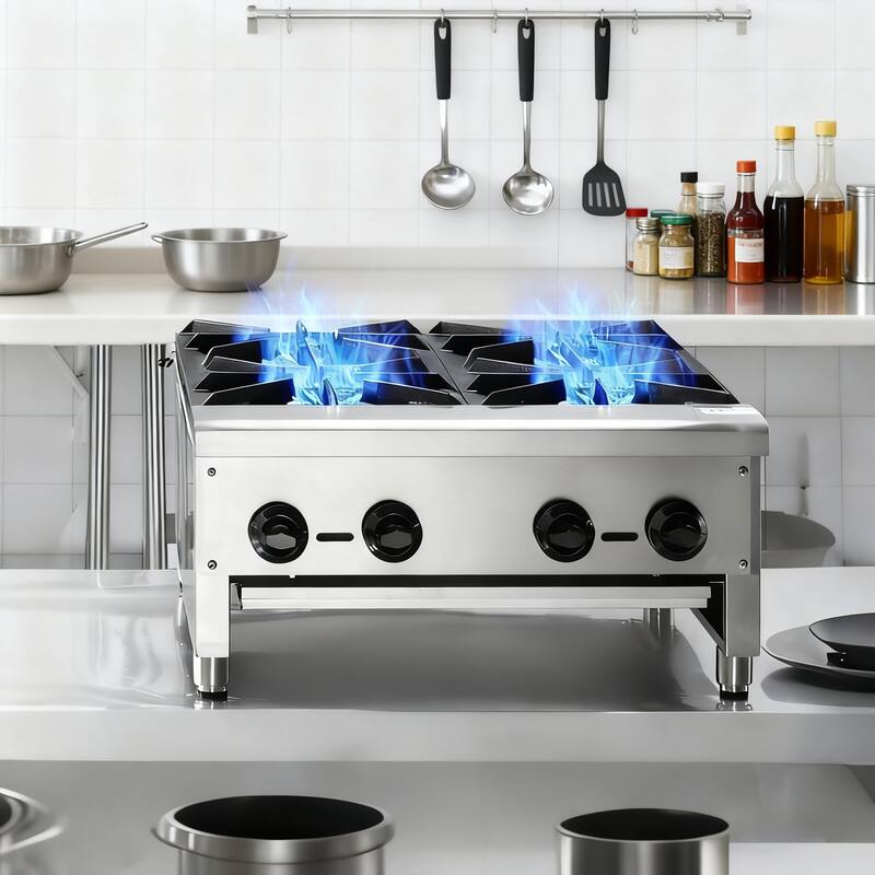 Gas Stove with 4 Burners,Natural Gas Countertop Cooking Stove Range, Stainless Steel Gas Hot Plate, 112,000 BTU