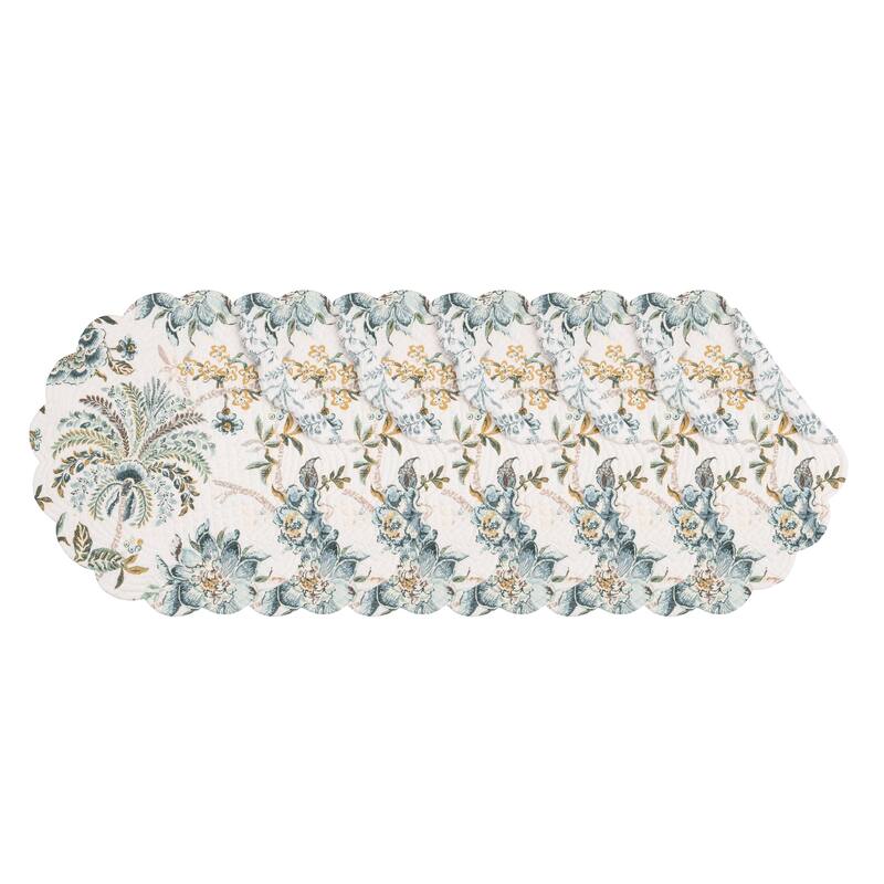 Braganza Teal Vintage Floral Flower Design Round Placemats Set of 6, 17"