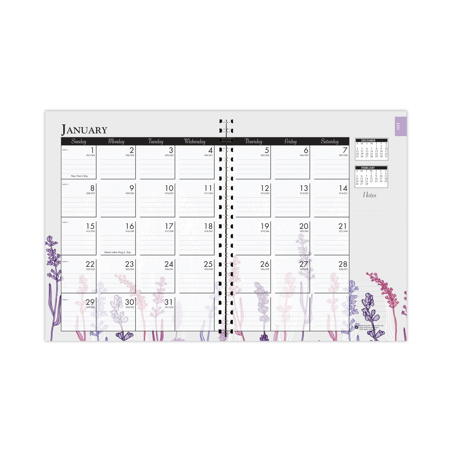 Recycled WildFlower Weekly/Monthly Planner, 11 x 8.5, Gray