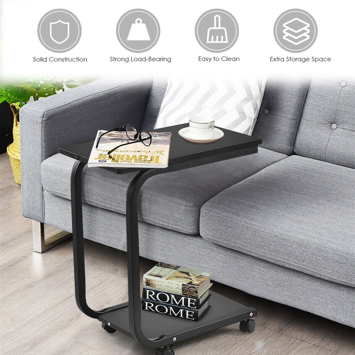 Shop Gymax Set Of 2 Coffee Sofa Side End Table Snack Stand Rolling