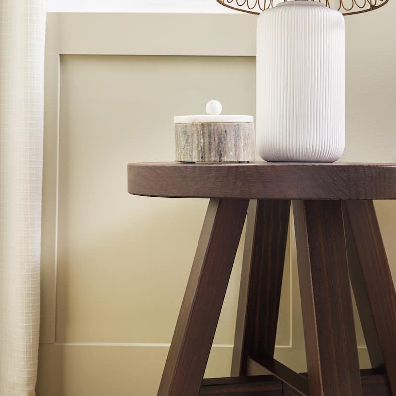 Walker Edison Modern Farmhouse Circle Solid Wood Side Table