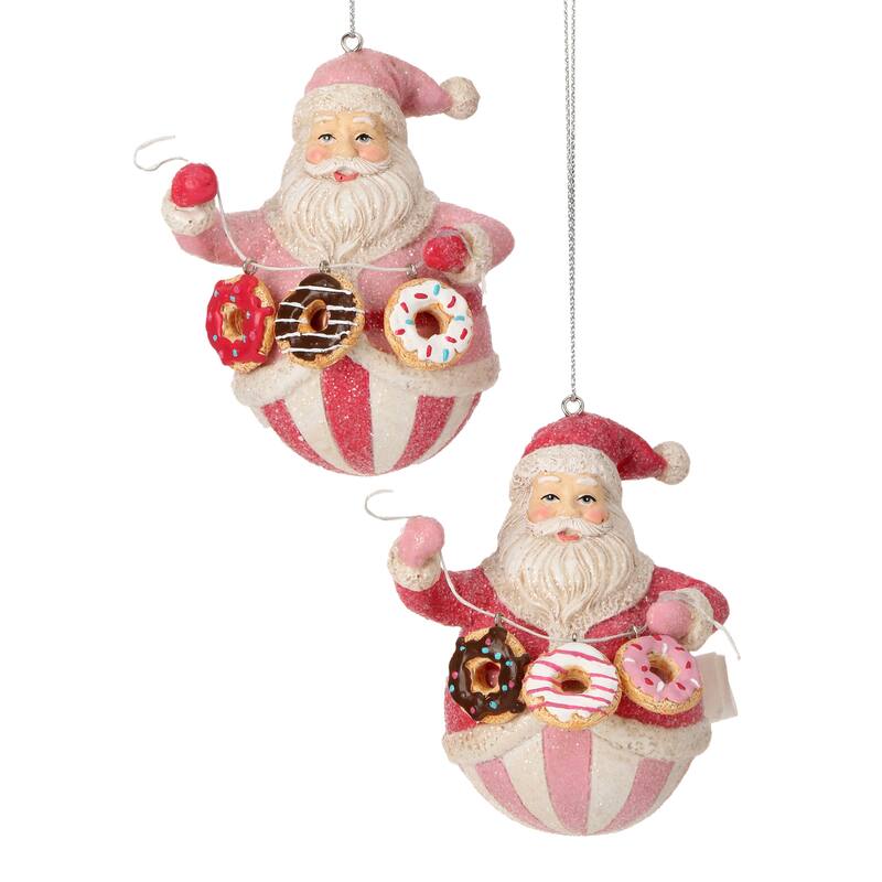 4" Resin Sweets Santa Ornament Set of 2