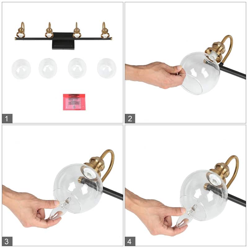 Modern Black Gold 2/3/4 Lights Bathroom Vanity Lights Globe Wall Sconce Lighting