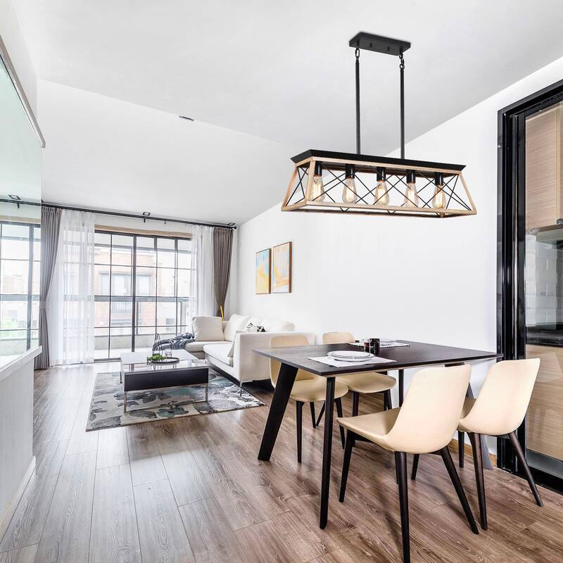Cusp Barn 5-Light Chandelier,Rectangular Pendant Light,Modern Ceiling Light,Farmhouse Lamp with Adjustable Downrod for Indoor
