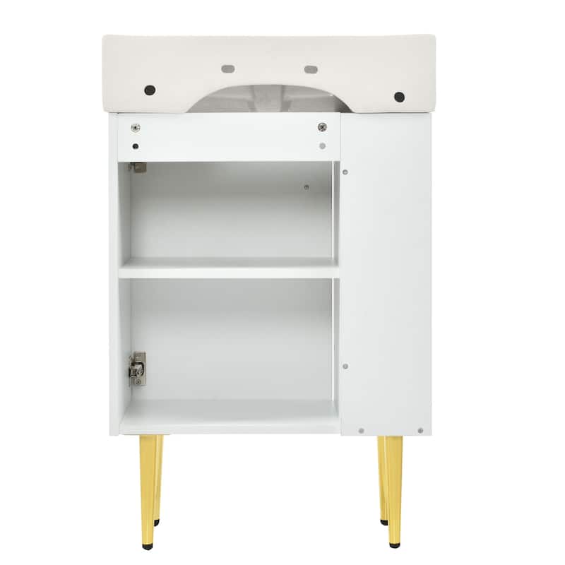 21.6" White Bathroom Vanity, Bathroom Storage Cabinet with Single Ceramic Sink, Left Side Storage