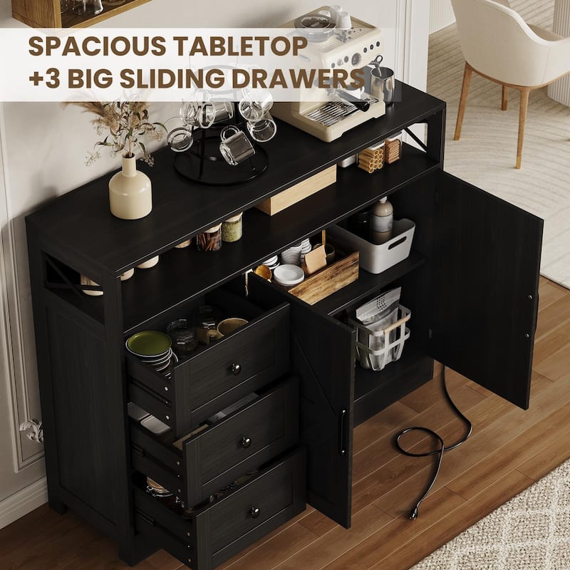 47inch Farmhouse Buffet Sideboard Cabinet, Wood Cupboard Storage Pantry Cabinet with Drawers, Coffee Bar Station Table