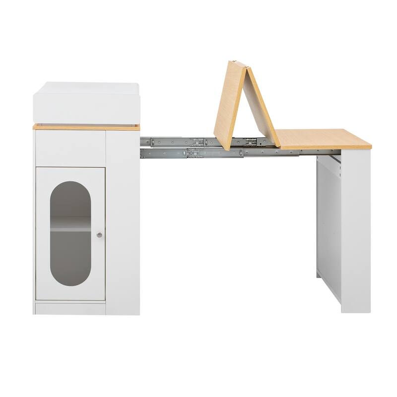 Extendable Dining Table with Folding Tabletop, Bar Table with Drawers and Power Outlet, Kitchen Island with Wheels and Hooks