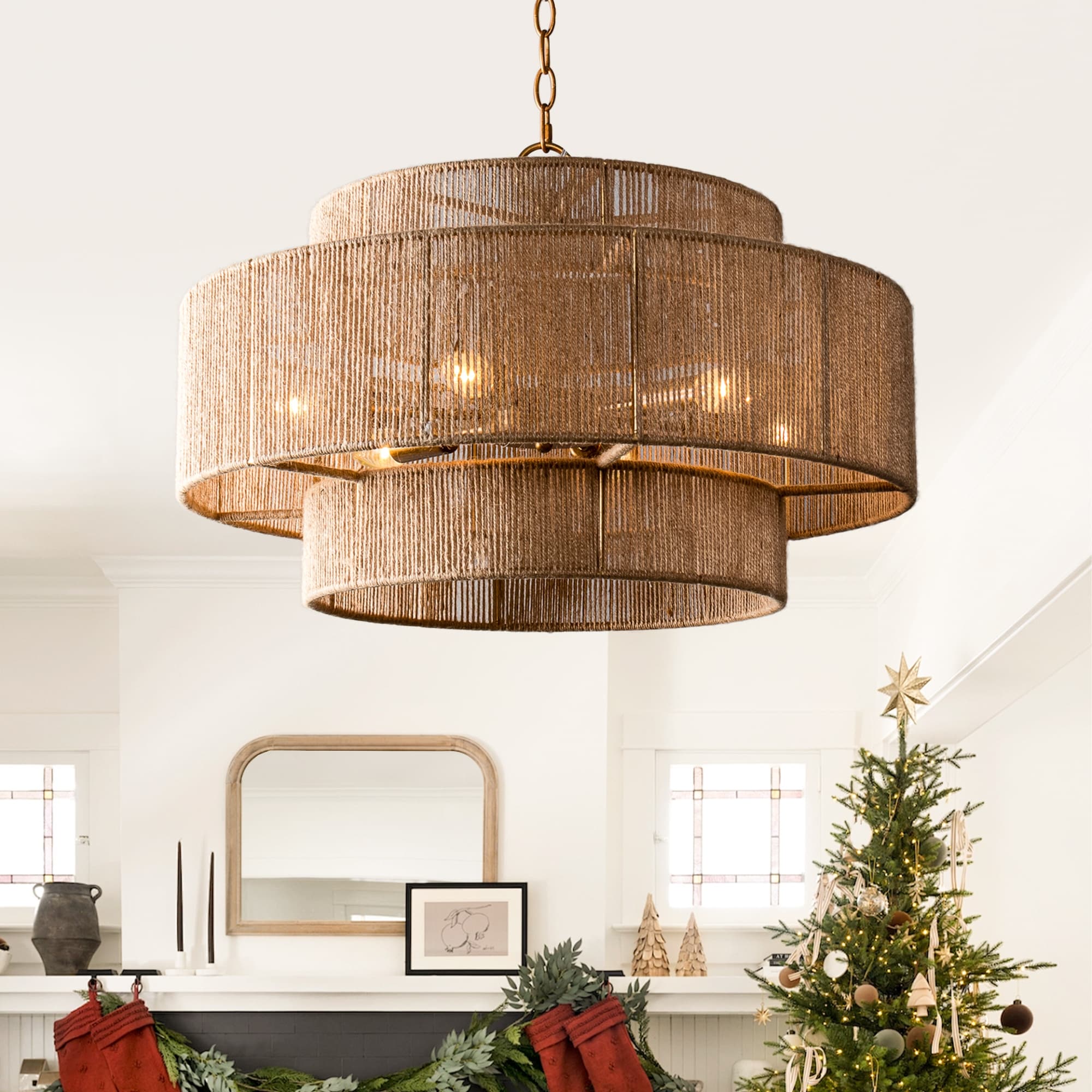 23.62 in 6 Light Rope Sole Cage Farmhouse Chandelier Chandeliers by Flint Garden Inc