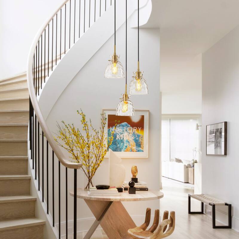 1/3/5-Light Modern Black & Gold Textured Glass Pendant Light - Adjustable Hanging Ceiling Fixture for Dining Room