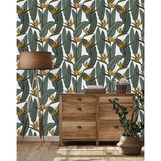 Palm Leaves with Exotic Flowers Wallpaper Peel and Stick and Prepasted ...