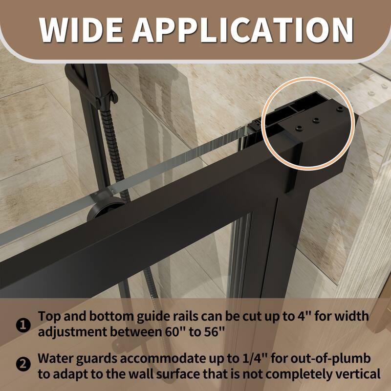 60" x 74" Glass Frame Sliding Shower Tub Door in Black - 60*74