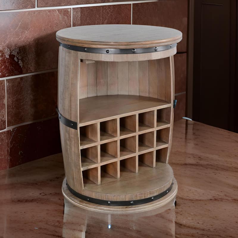 Flint Barrel Wine Rack, 15 Slots, Stemware Rack, Brown Mahogany Wood