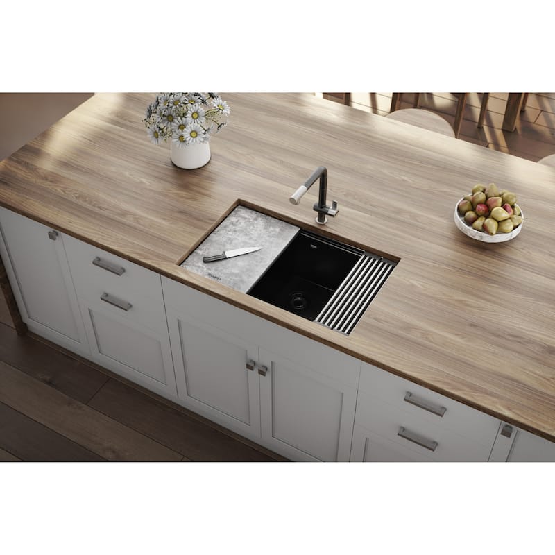 Ruvati 30-inch Granite Composite Workstation Matte Black Dual Mount Kitchen Sink - 29-1/2″ x 18-1/2″