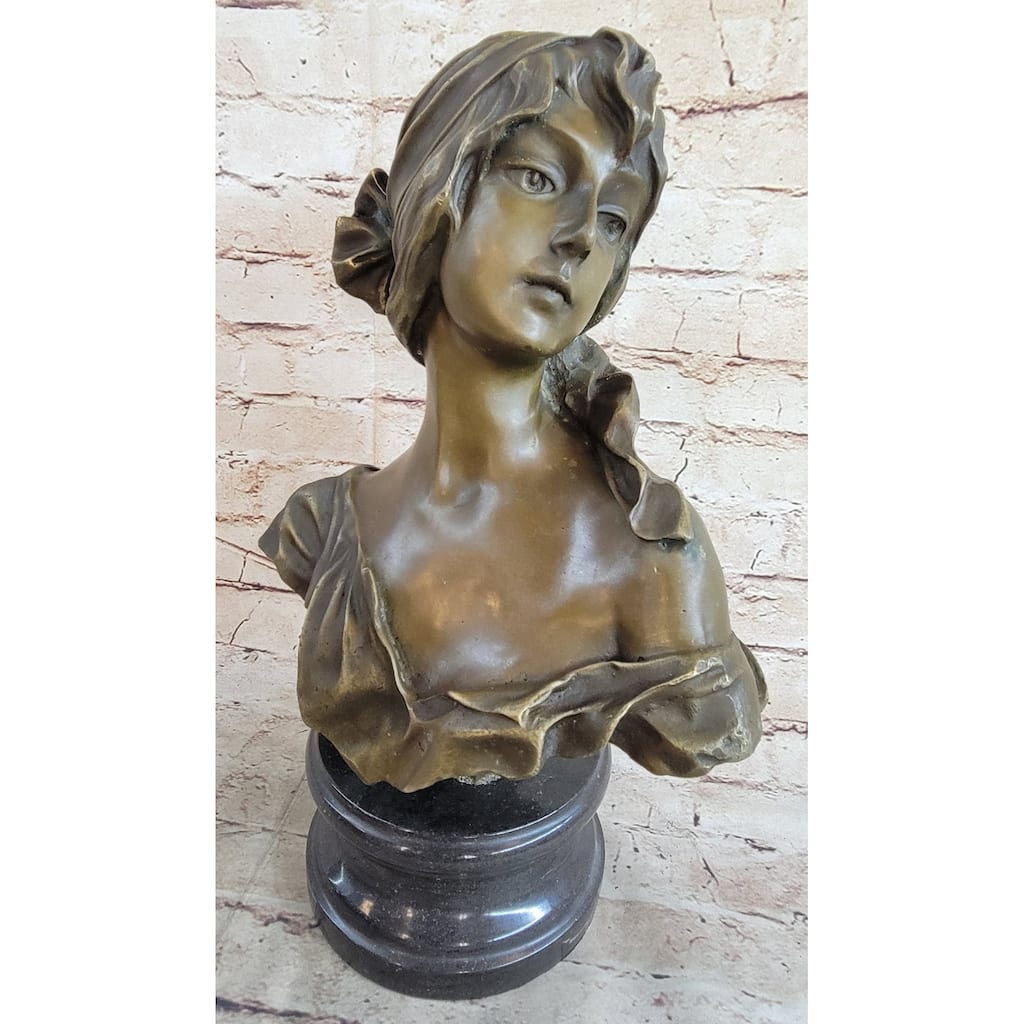 Milo “Maiden’S Gaze” – Elegant Bronze Female Bust Sculpture On Marble Base