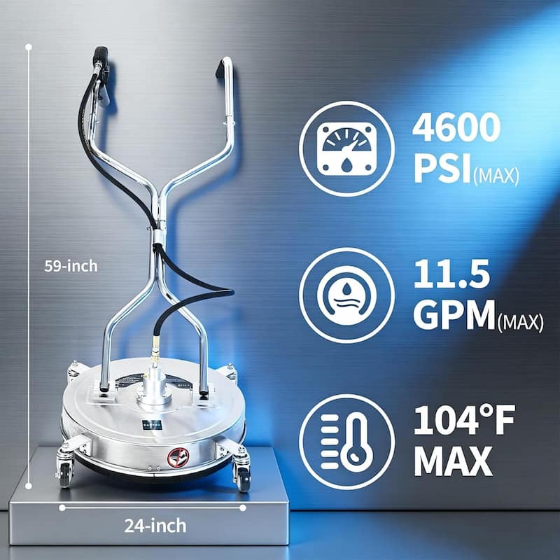 24" Dual Handle Pressure Washer Surface Cleaner with 4 Wheels for Patio, Sidewalk, Deck and Driveways