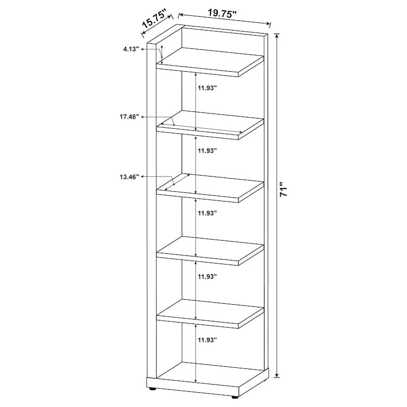 Alder 71-inch 5-shelf Corner Bookcase Cappuccino - 19.75" x 15.75" x 71.00"
