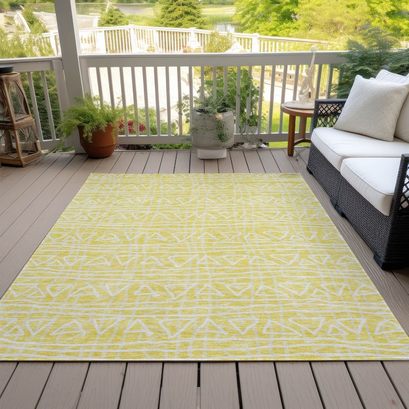 Machine Washable Indoor/ Outdoor Chantille Boho Morrocan Rug - Yellow - 5' x 7'6"