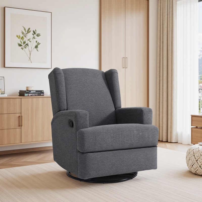 UIXE Upholstered Modern Swivel Glider Rocker Recliner - Chenille-Grey-single