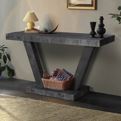 59.8" MDF Console Table with 2-Tier Veneer Cabinet