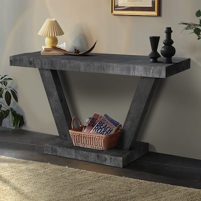 Vintage Wood Console Table with 2-Tier Solid Wood Veneer