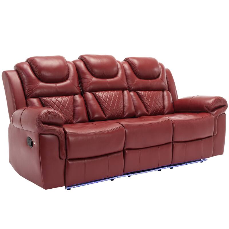 Home Theater Seating Manual Recliner Chair with Center Console and LED Light Strip for Living Room, Black