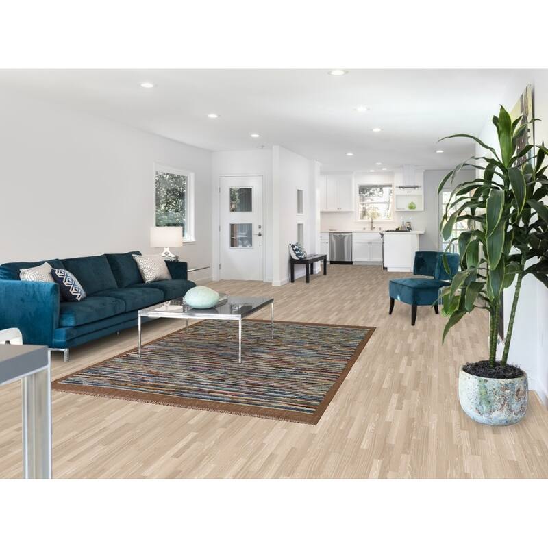 Hand Knotted Oriental 100% Wool Carpet Modern Stripe Multi-Colored Moroccan Area Rug - 7' 8'' X 5' 5''