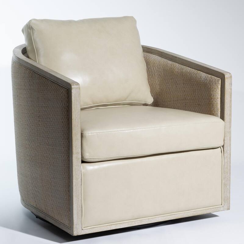 KINWELL 31"W Oak Frame Upholstered Swivel Barrel Armchair
