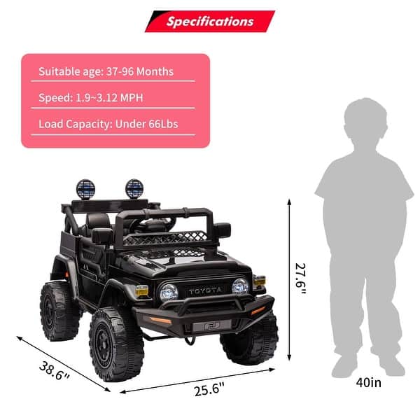 dimension image slide 0 of 5, 12V Battery Powered Electric Car，Licensed Toyota 12V Ride-On Truck for Kids with Remote Control