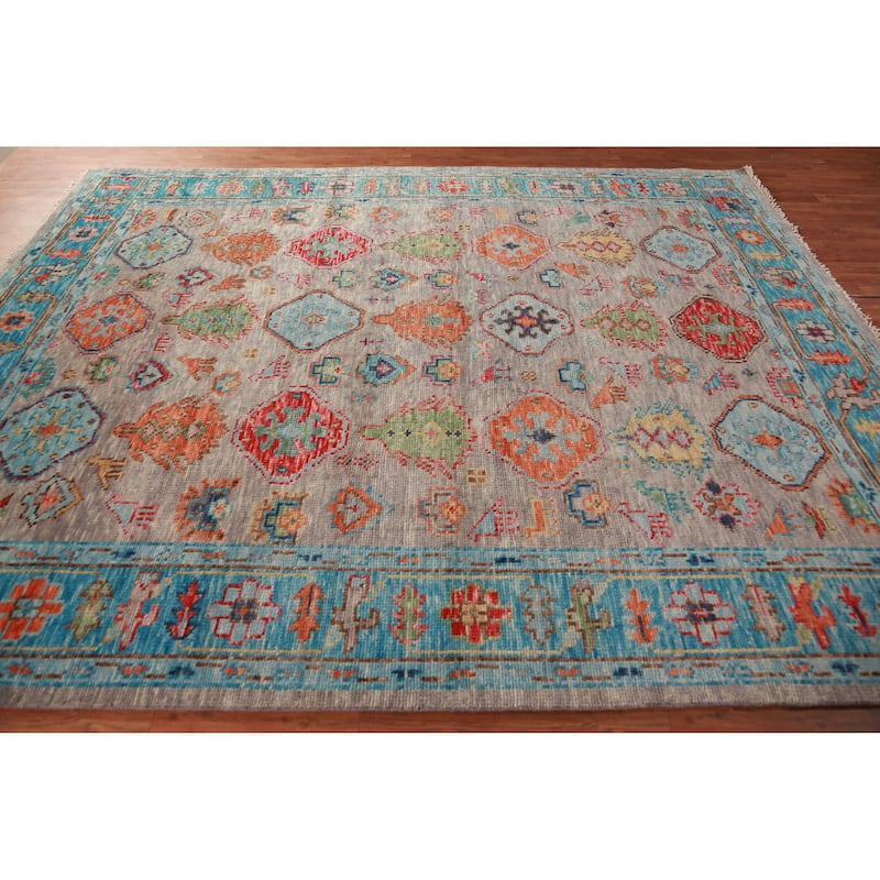 Tribal Geometric Oushak Oriental Area Rug Handmade Wool Carpet - 8'0" x 9'11"