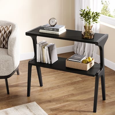 Wood 2-Tier Narrow Side End Chairside Table for Small Space