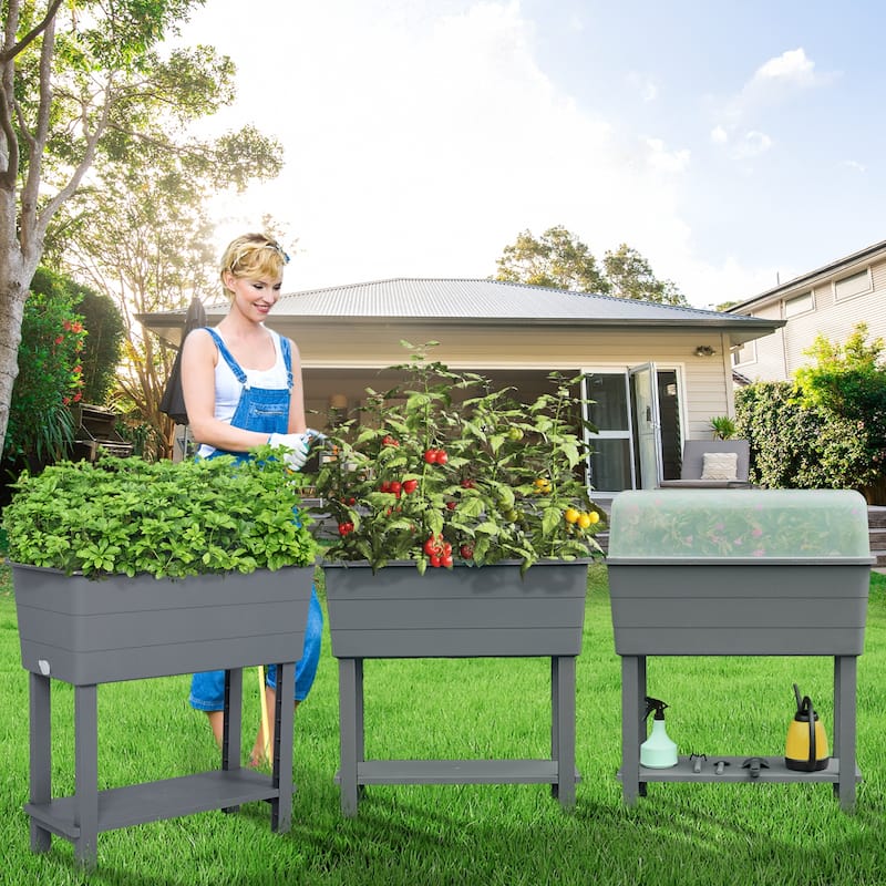 Aoodor Elevated Raised Planter Box with Legs,Storage Space,Plastic Drainage Plug & Water Level Indicator - 30"x14" - Grey