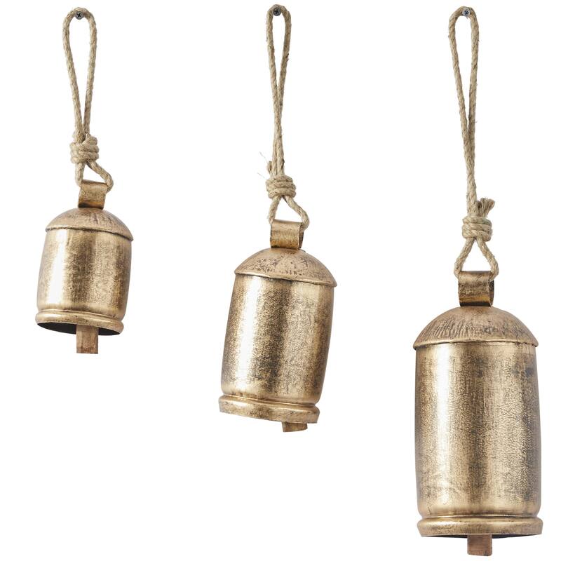 Metal Tibetan Inspired Decorative Cow Bells with Jute Hanging Rope - Set of 3 - Roche River Decor