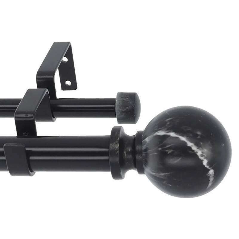 Meriville 1-Inch Diameter Double Window Curtain Rod, Black Marble Ball - Black - 48"-84"