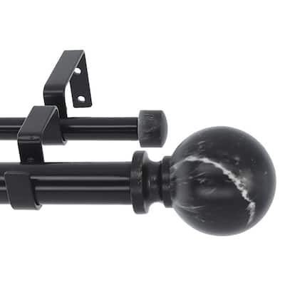 Meriville 1-Inch Diameter Double Window Curtain Rod, Black Marble Ball