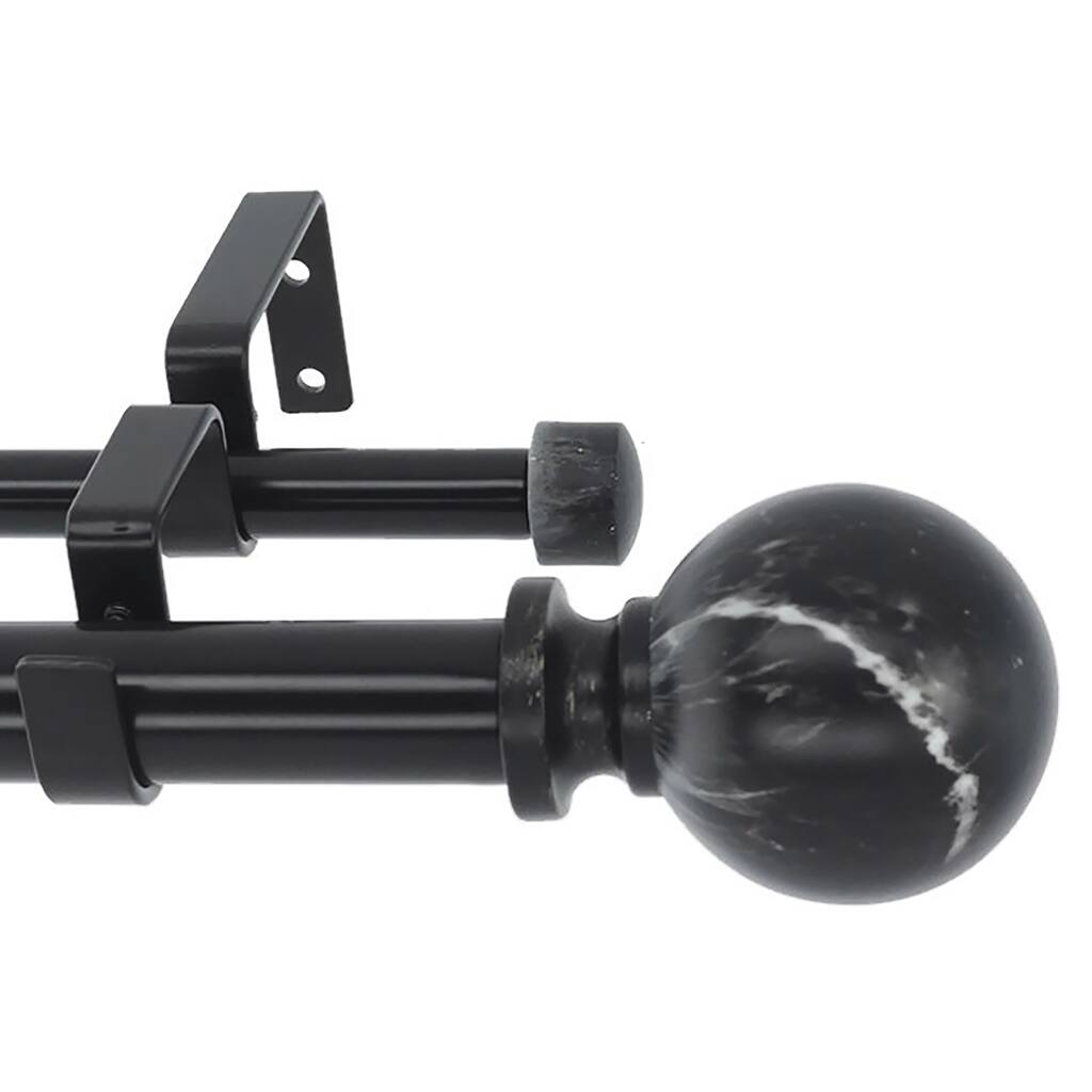 Meriville 1-Inch Diameter Double Window Curtain Rod, Black Marble Ball