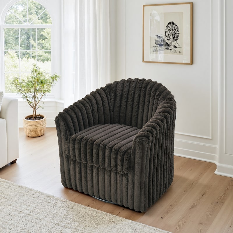 Daniel 49" Upholstered Plush Corduroy Swivel Barrel Accent Chair