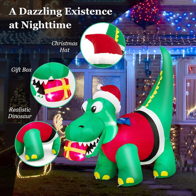 Costway 6FT Inflatable Christmas Dinosaur with LED Lights Gift Box & - See Details