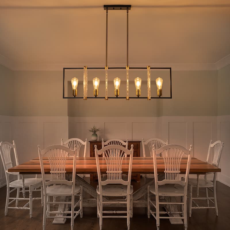 5-Light Linear Kitchen Island Pendant Light Textured Glass Panels - Dia.40.39-in